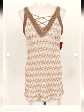 White House Black Market Pink/Gold Metallic Accents Chevron Top